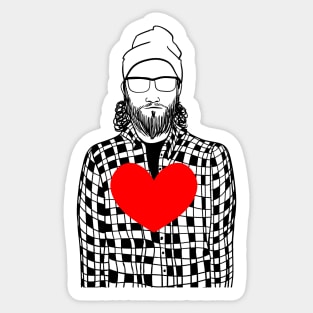 Stylish guy in a hat with big heart Sticker